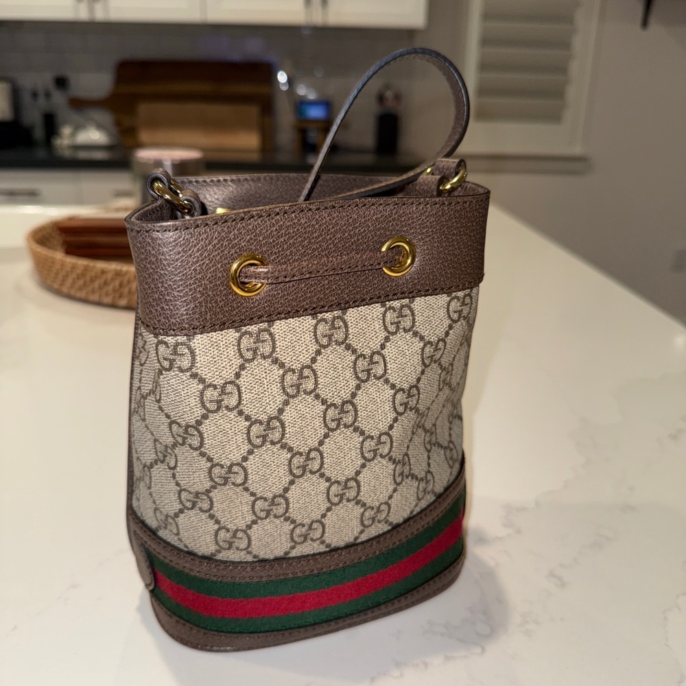 Authentic Gucci GG Supreme Monogram Web Mini Ophidia Bucket Bag - Picture 3 of 8